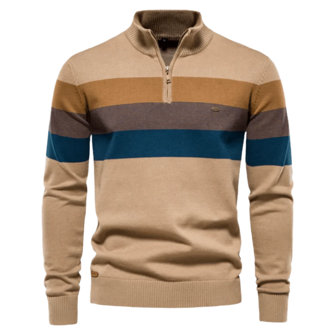 Gestreifter Herren-Strickpullover mit halbem Reißverschluss – Marcus 