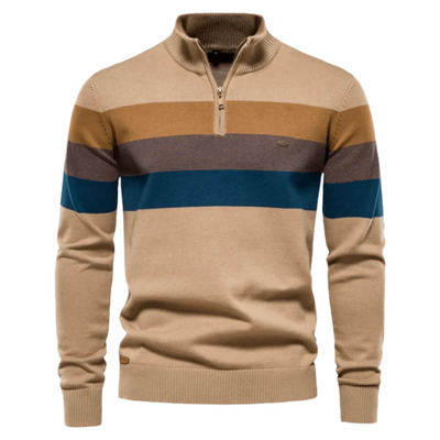 Gestreifter Herren-Strickpullover mit halbem Reißverschluss – Marcus 