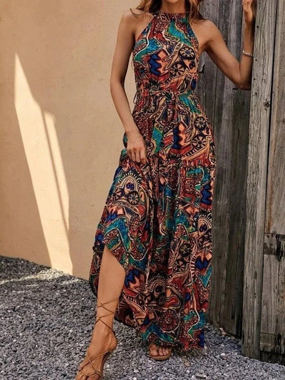 Elanora | Bedrucktes Neckholder-Maxikleid