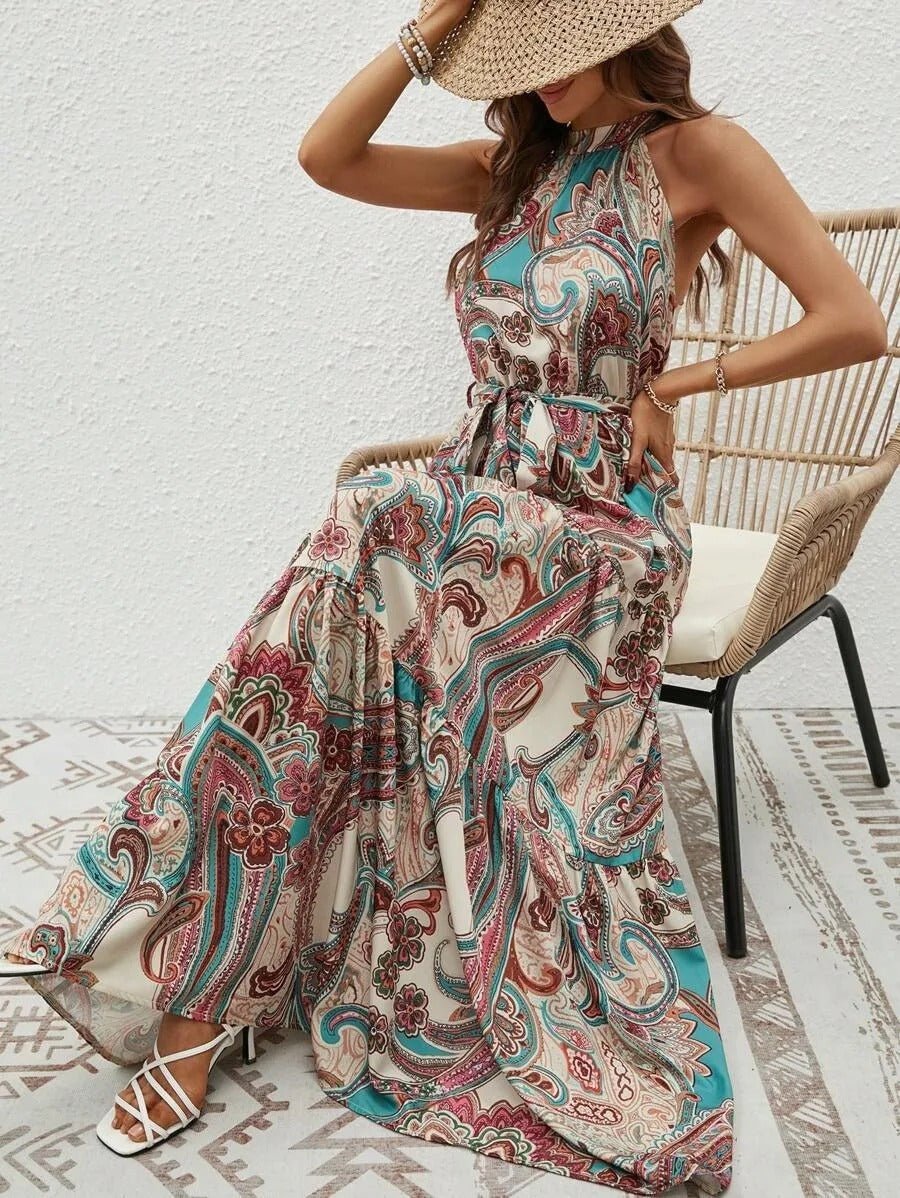 Elanora | Bedrucktes Neckholder-Maxikleid