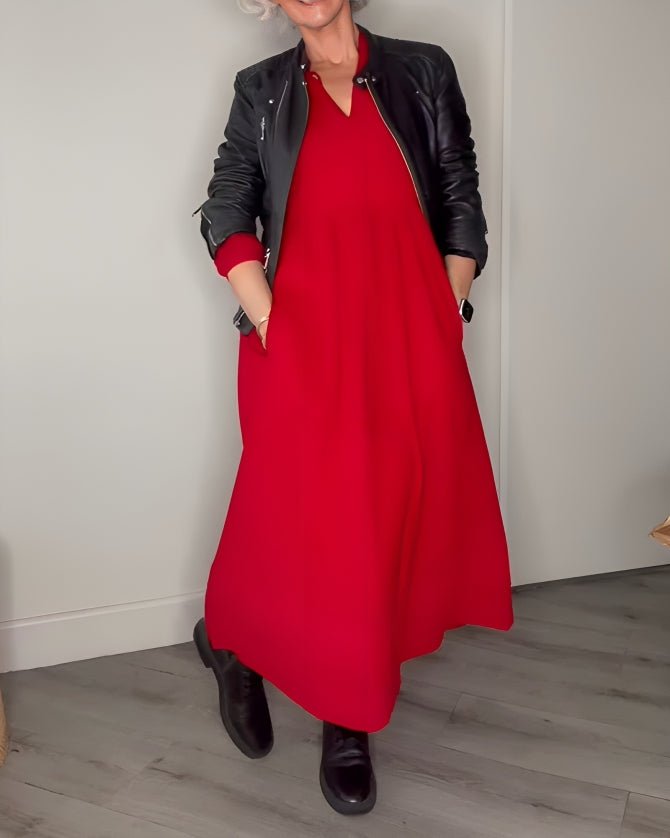 Pia | Fließendes Langarm-Midikleid