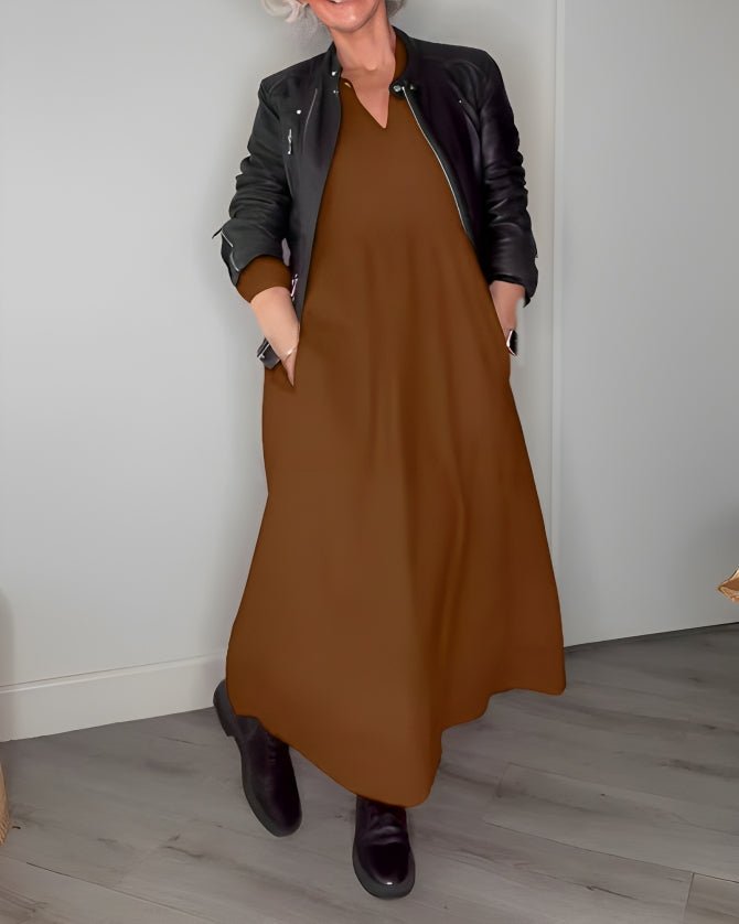 Pia | Fließendes Langarm-Midikleid