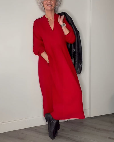 Pia | Fließendes Langarm-Midikleid