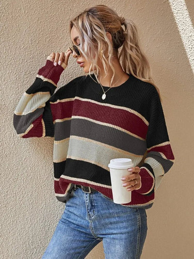 Kaelis | Kuscheliger gestreifter Strickpullover
