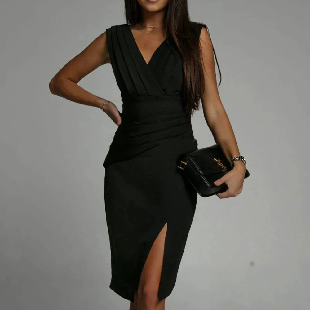 Samira | Elegantes Plisseekleid mit Schlitz
