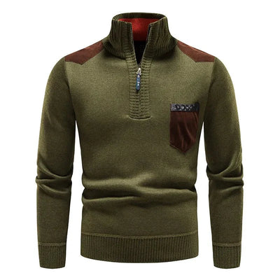 Herren-Strickpullover mit Rollkragen und halbem Reißverschluss 