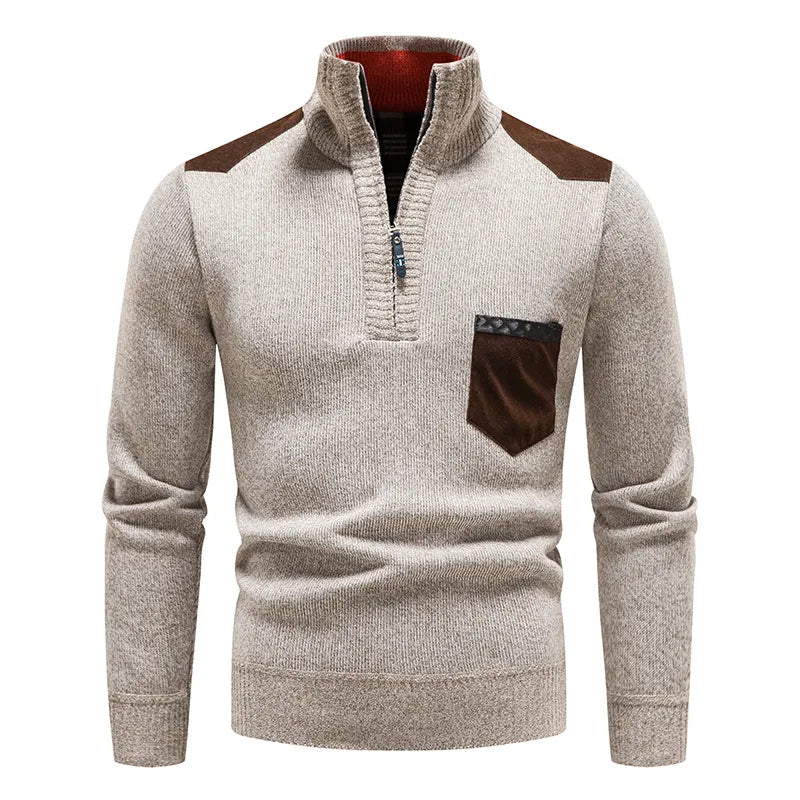 Herren-Strickpullover mit Rollkragen und halbem Reißverschluss 