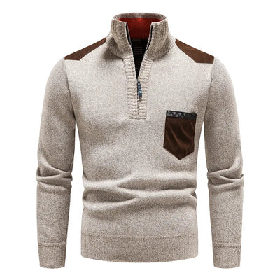 Herren-Strickpullover mit Rollkragen und halbem Reißverschluss 