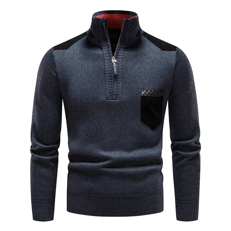 Herren-Strickpullover mit Rollkragen und halbem Reißverschluss 