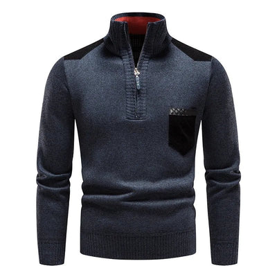 Herren-Strickpullover mit Rollkragen und halbem Reißverschluss 