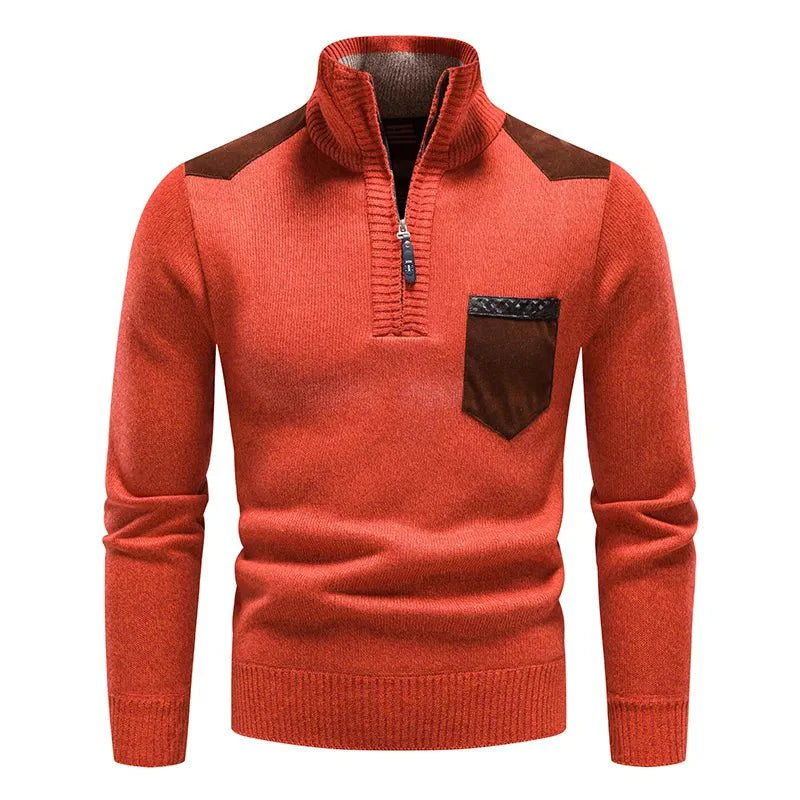 Herren-Strickpullover mit Rollkragen und halbem Reißverschluss 