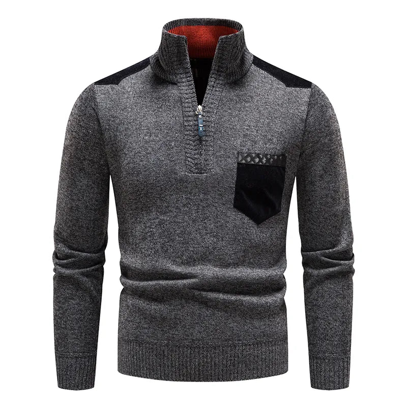 Herren-Strickpullover mit Rollkragen und halbem Reißverschluss 