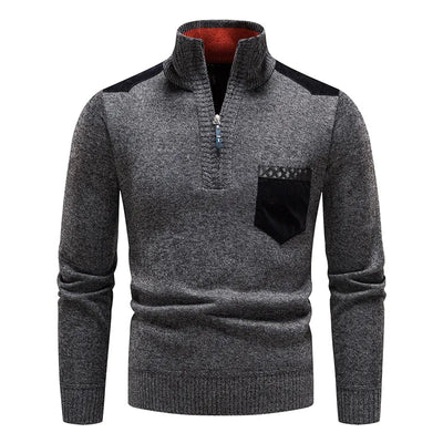 Herren-Strickpullover mit Rollkragen und halbem Reißverschluss 