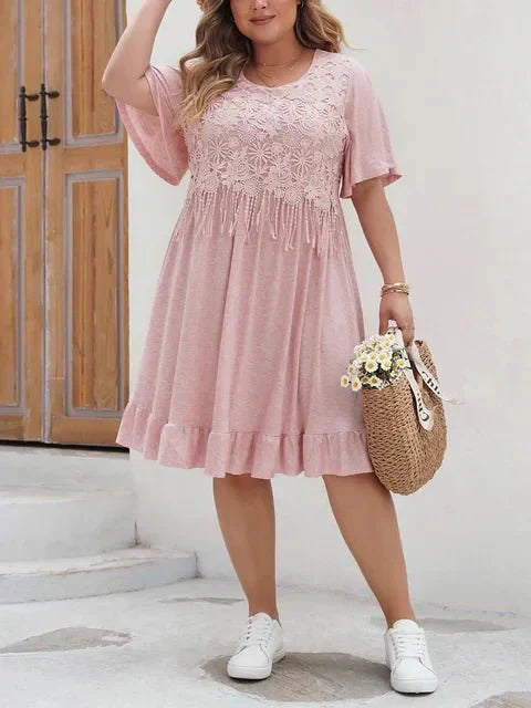 Caliana | Fließendes Maxikleid mit Spitzenbesatz
