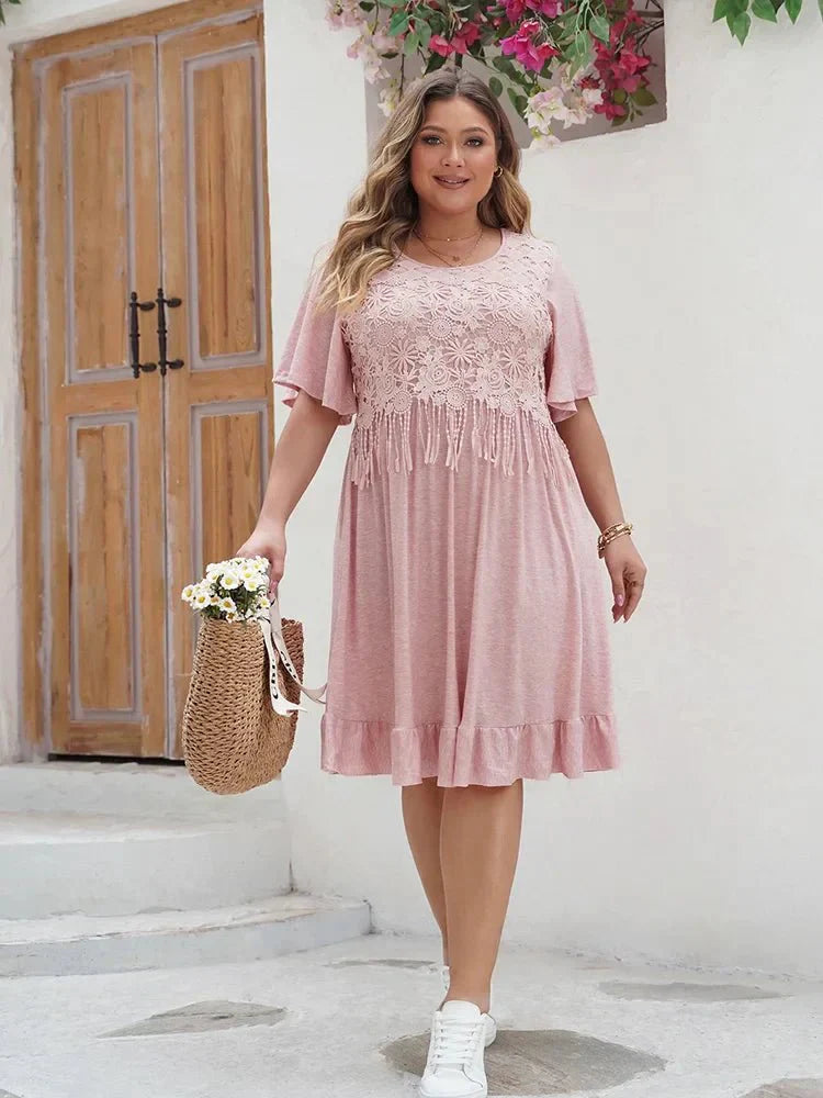 Caliana | Fließendes Maxikleid mit Spitzenbesatz