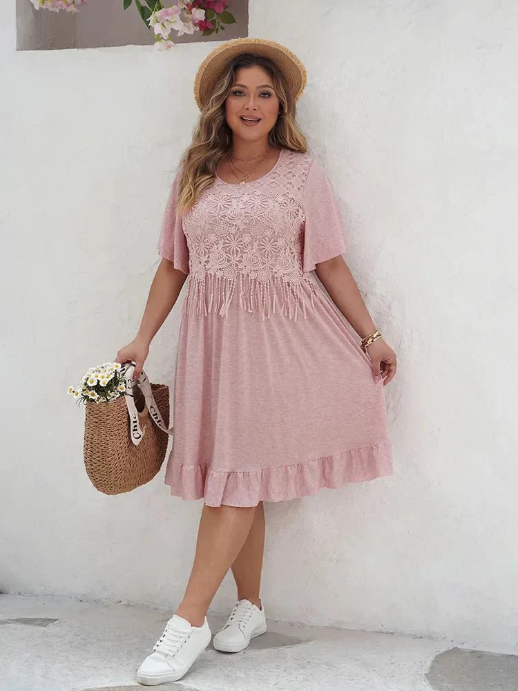 Caliana | Fließendes Maxikleid mit Spitzenbesatz