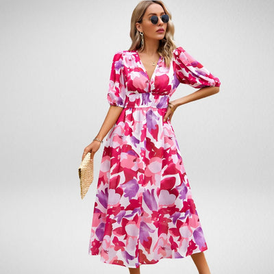 Avynne | Bedrucktes Midikleid mit V-Ausschnitt