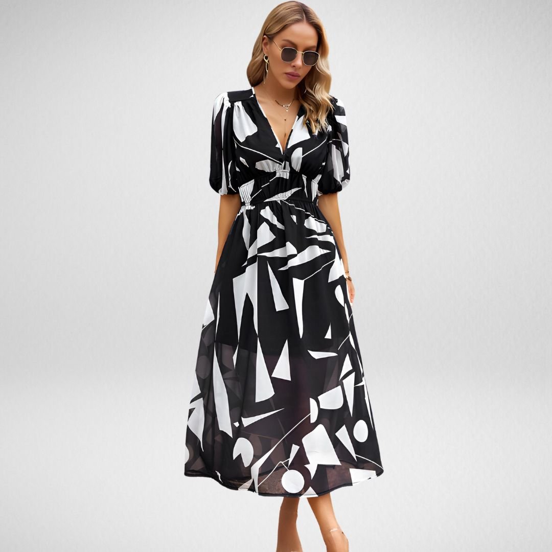 Avynne | Bedrucktes Midikleid mit V-Ausschnitt