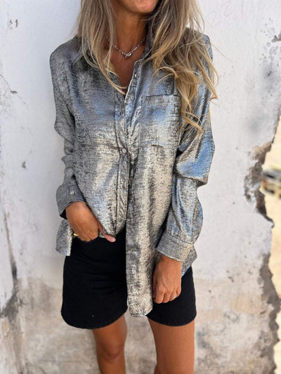 Zanika | Button-Up-Hemd mit Metallic-Finish