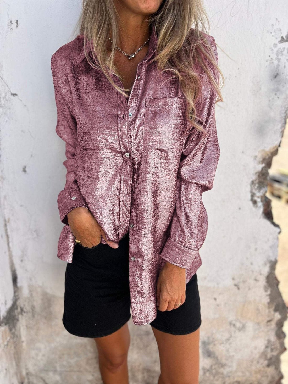 Zanika | Button-Up-Hemd mit Metallic-Finish