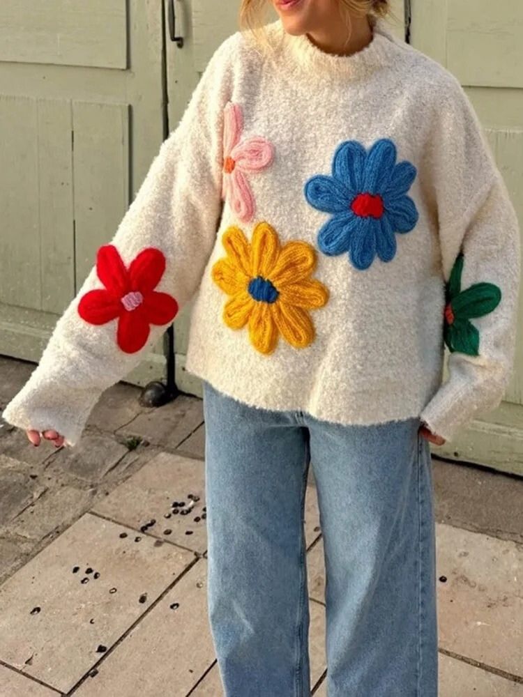 Ismara | Strickpullover mit Blumenstickerei