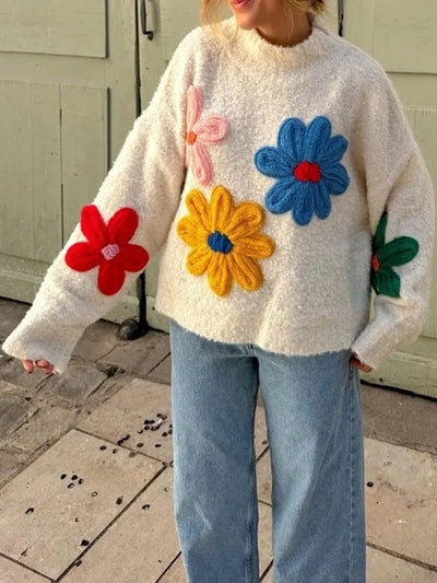 Ismara | Strickpullover mit Blumenstickerei
