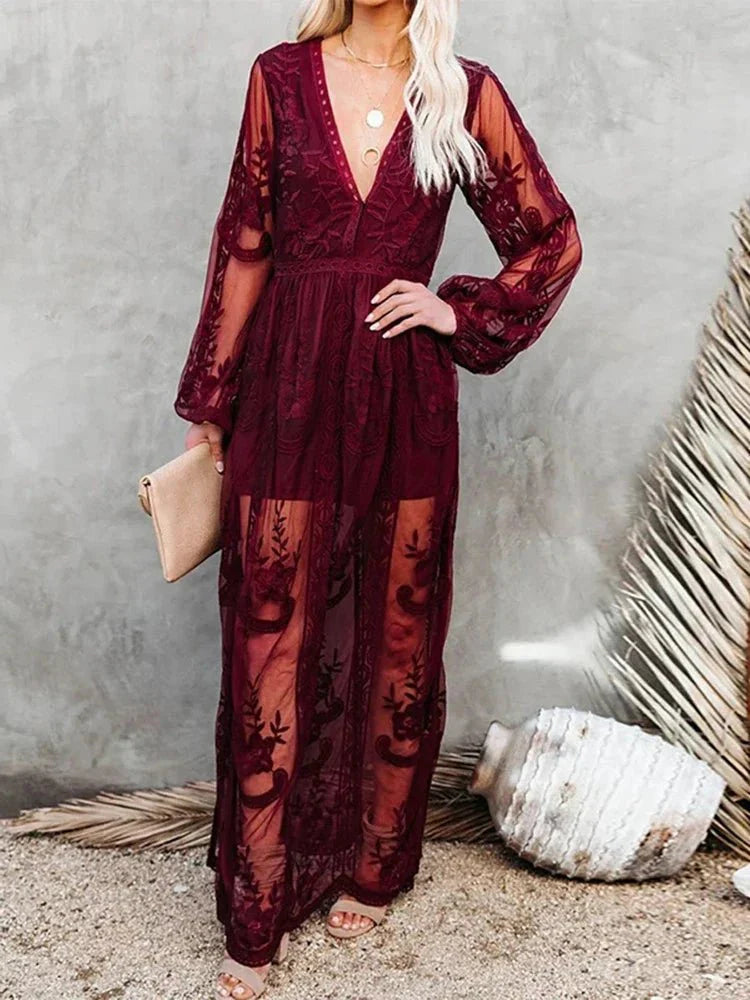Briony | Fließendes Maxikleid aus Boho-Spitze