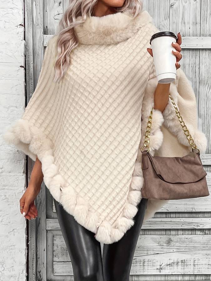 Elarosa | Poncho mit Kunstpelzkragen