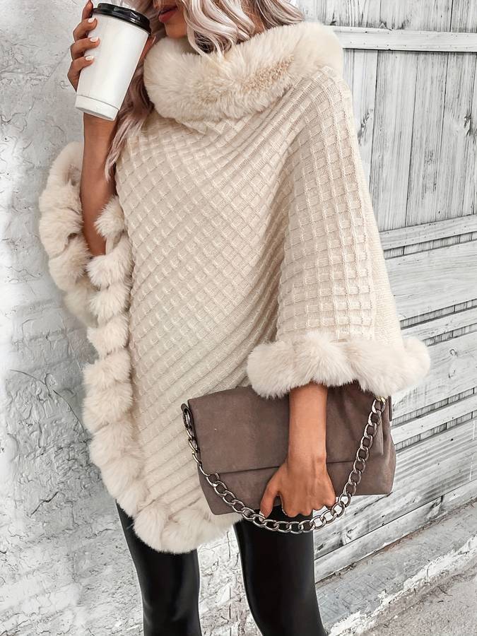 Elarosa | Poncho mit Kunstpelzkragen