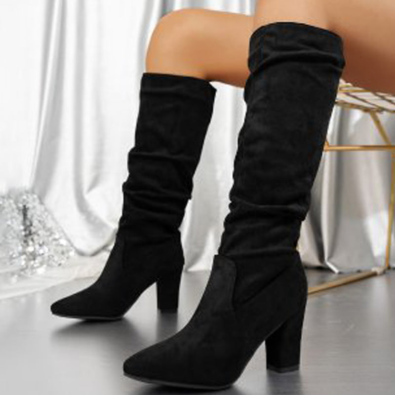 Damen Stiefel mit Blockabsatz & Raffung