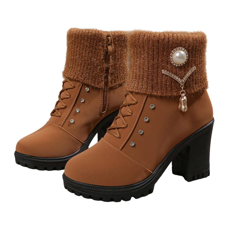 Warm-lined Women's Ankle Boots with Block Heel