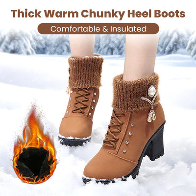 Warm-lined Women's Ankle Boots with Block Heel