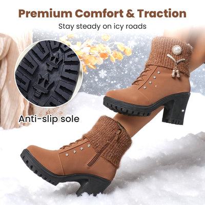Warm-lined Women's Ankle Boots with Block Heel