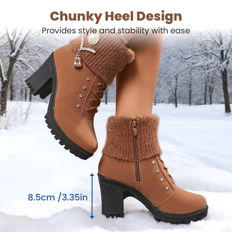 Warm-lined Women's Ankle Boots with Block Heel