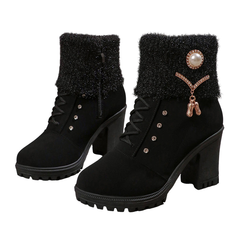 Warm-lined Women's Ankle Boots with Block Heel