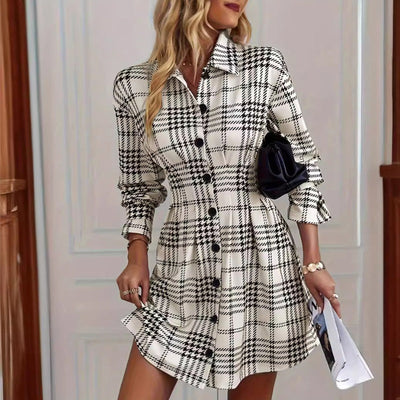 Graceful Checkered A-Line Shirt Dress for Women