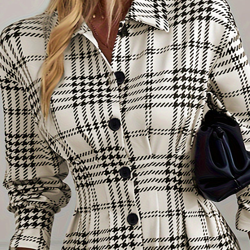 Graceful Checkered A-Line Shirt Dress for Women