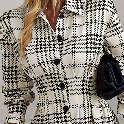Graceful Checkered A-Line Shirt Dress for Women