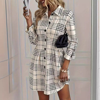 Graceful Checkered A-Line Shirt Dress for Women